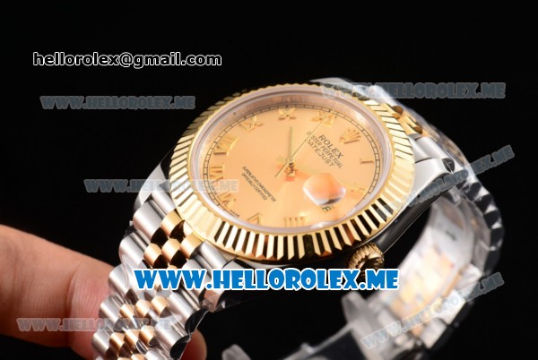 Rolex Datejust II Asia 2813 Automatic Two Tone Case/Bracelet with Yellow Gold Dial and Roman Numeral Markers (BP) - Click Image to Close